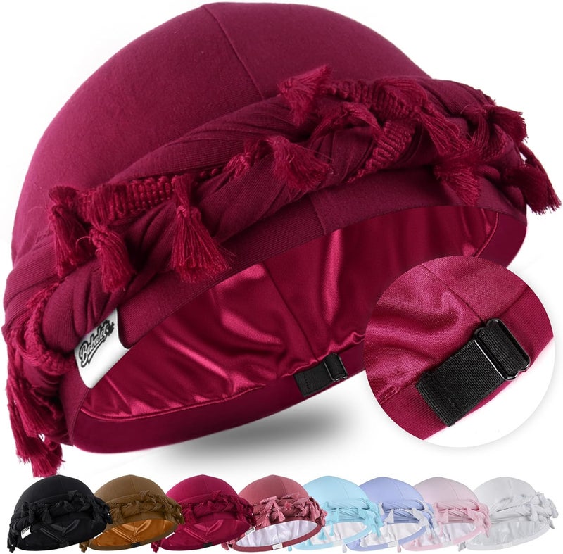 Babalet Store طرحة هالو للرجال والنساء بطانة ساتان ديراج أغطية رأس قبعة جمجمة مسبقة الربط مع خيوط ضفيرة قبعة عتيقة ملتوية - Image 1